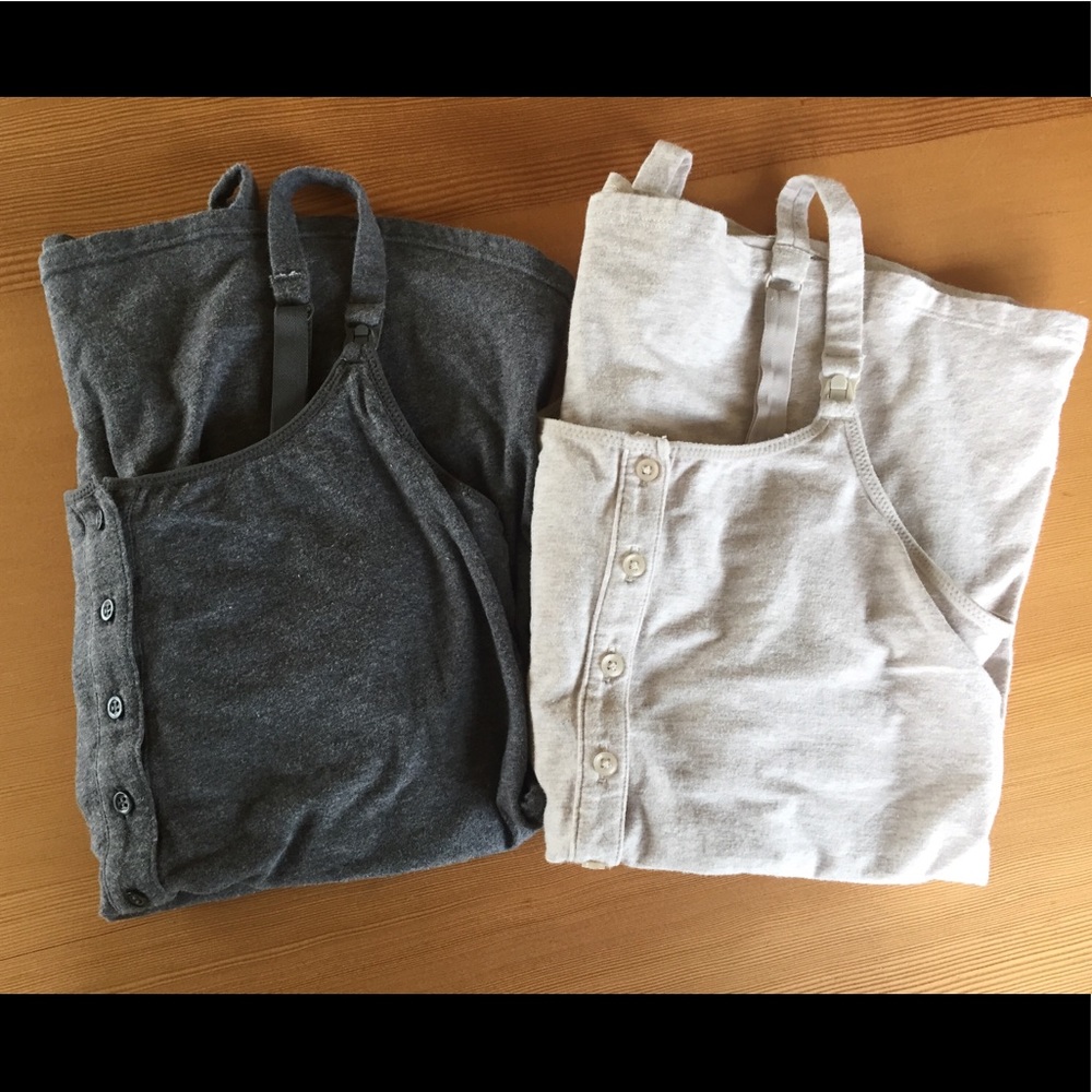 Set of 2 sleep Nursing tanks, gray & tan size S